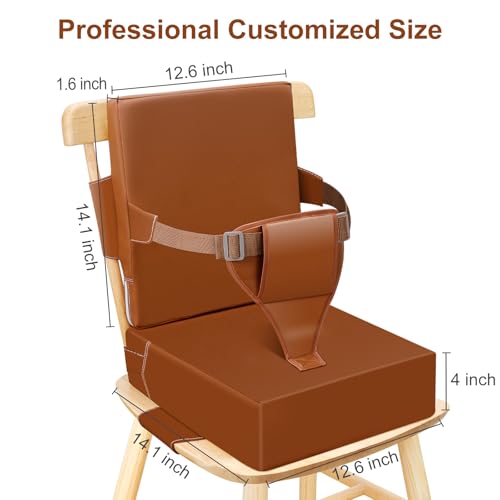 Image of Toddler Booster Seat for Dining Table Kitchen Chair, Waterproof Non-Slip with Backrest & Adjustable Straps, Portable PU Travel Baby Kids Booster Seat Cushion