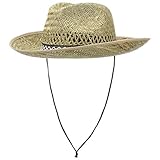 Hutshopping Santiago Western Hut Damen/Herren - Cowboyhut aus 100% Stroh - Strohhut Sonnenhut in S 55 cm - Westernhut mit Kinnband