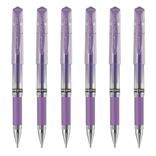uniball Signo Gel Impact Pens, Bold Point (1.0mm), Metallic Violet Ink, 6 Pens