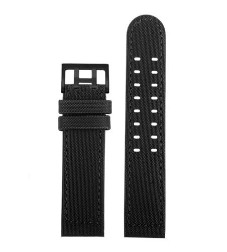 CFCMZTZPED Nylon +Leather Watchband Strap compatible witch Hamilton Field Aviation H70575733 H71626735 Waterproof Watch Bracelet Male(Black-black,20mm)