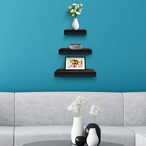 Sorbus Wall Mount Corner Shelves, Square Hanging Wall Shelves Decoration, Perfect Trophy Display, Photo Frames, Home Décor, Set Of 3 (Black) #TOP3