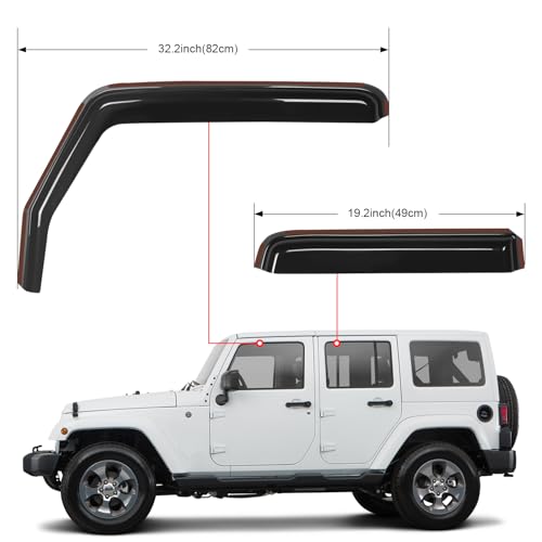 Image of Nilight in Channel Rain Guards for Jeep Wrangler JK 2007-2018 4-Door, 4PCS | Smoke Vent Window Visors help allow fresh air during rain and reduce highway wind noise for daily driving