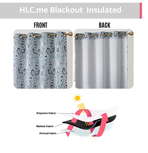 Hlc.me Paris Paisley Decorative Print Damask Pattern Thermal Insulated Blackout Energy Savings Room Darkening Soundproof Grommet Window Curtain Panels For Bedroom - Set Of 2 (50 W X 63 L Long, Blue) #TOP2