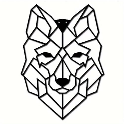 Art géométrique moderne noir : déco murale loup en métal 30cm