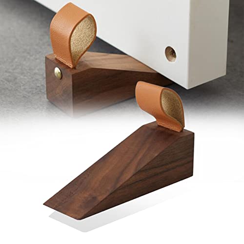 Wooden Door Stopper, Non Slip Solid Walnut Door Wedge with Leather Strap