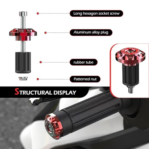 Image of 2 PCS Motorcycle Bar End Plug, Aluminum Alloy Handlebar Grip End Caps for Electric Car Scooters, Off-Road Motorcycles (Red)