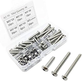 M5 Nuts and Bolts Set 96PCS Stainless Steel Hex Button Head Screw Nuts and Bolts Assortment (M5kit)