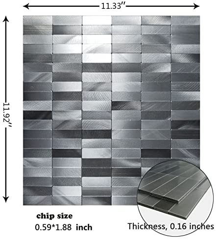 Xuaniny 10-Sheet Peel And Stick Tile Backsplash Self- Adhesive Wall Tiles Aluminum Mosaic Sticker For Kitchen (11.33"X11.92" Per Sheet, Long Silver Grey) #TOP1