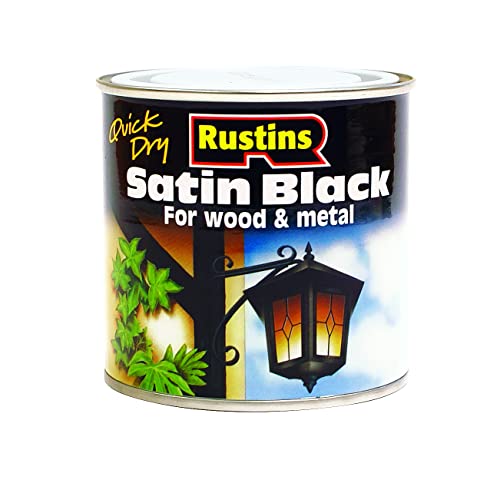 Rustins Quick Dry Satin Black Paint 250ml - Effortless Application for a Smooth Professional Finish Perfect for DIYers Seeking Fast Results Elegance and Durability on Interior & Exterior Surfaces