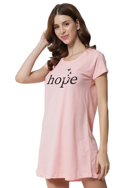 Image of Fflirtygo Women's Cotton Nighty | Printed Knee Length Night Gown |Relaxed Fit Nightwear |Short Nightdress| Long T-Shirt | Sleepwear & Casual Wear Nighty (Pack of 2)
