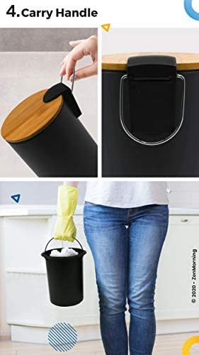 ZenMorning Bathroom Bin  Pedal Bin with Stylish Design, Soft Close Bamboo Lid & Carry Handle  Removable Inner Small Bin  Anti-Fingerprint Matte Grey Finish, 3L,  17cm x H. 24cm