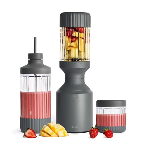 Beast Mega 1200 Plus | Premium Countertop Blender | Smoothies Shakes Sauces Dips Soups | Blends Ice and Frozen Fruit | XL Vessel | With Extra Vessels Straw System | (Charcoal 120V)