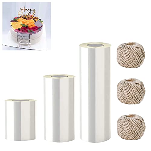 3 Band Tortenrandfolie 6cm+10 cm+15cm Hoch×10m,Tortenfolie mit 3 Leinenseil 20m×2mm,Transparent Acetat Folie Backzubehör für Torten,Verwendet für Geburtstagstorte Dekoration Dessert Mousse Schokolade Cover