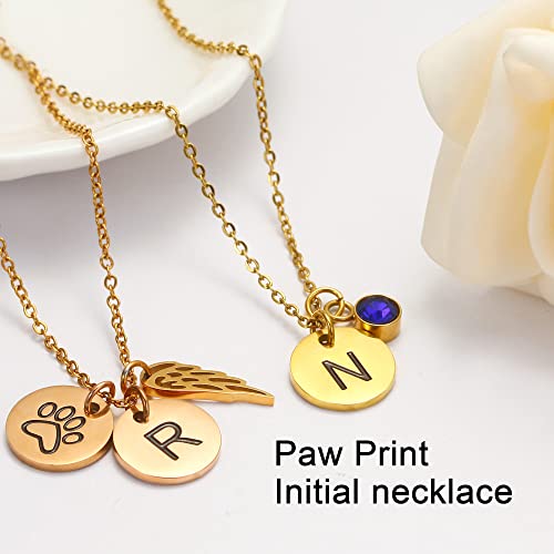 Initial Necklaces For Women As Mothers Day Gifts, Personalized Letter Necklace With Birthstones For Graduation Gifts, Custom Angel Wing Necklace Pet Paw Charm For Dog Necklace For Women #TOP3