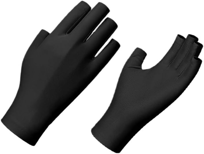 Gloves, sunscreen and nail polish gloves with bare fingers