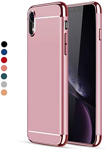 CROSYMX iPhone XR Case, 3 in 1 Ultra Thin and Slim Hard Case Coated Non Slip Matte Surface with Electroplate Frame for Apple iPhone XR (6.1'')(2018) - Rose Gold