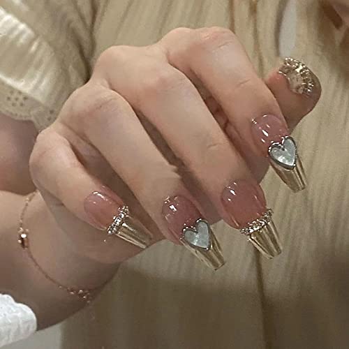 Lovamis Fake Nails Long, Press On Nails Coffin French Tip, Luxury 3D Mirror Effect Shiny Acrylic False Nails For Women, 24Pcs/Set(Aurora Love) #TOP6