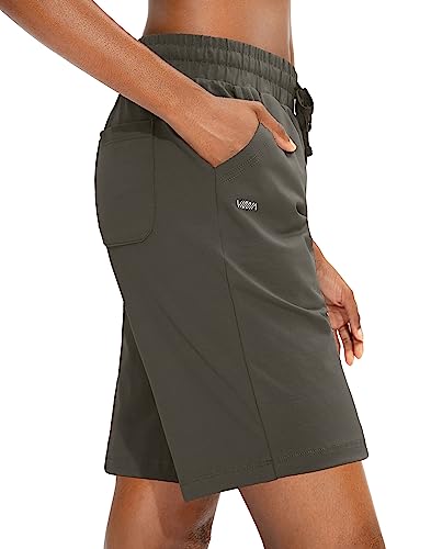 Viodia Women's Bermuda 10" Long Shorts With Pockets Cotton Sweat Lounge Shorts For Women Jersey Athletic Knee Length Shorts For Summer Olive Green #TOP1
