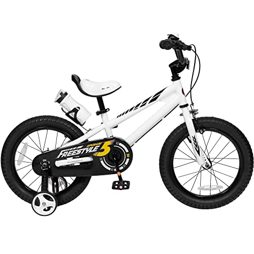 Royalbaby Freestyle Dual Handbrakes Kids Bike 14 Inch Toddlers Learning Bicycle With Training Wheels For Boys Girls Beginners Age 3-5 Years, White #TOP1