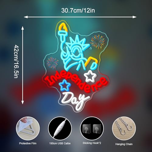 Image of Statue of Liberty Neon Sign Independence Day Neon Light 4th Of July LED Led Light Goddess of Liberty Led Sign 250th Anniversary Led Sign Gifts for Americans for Patriotic Party Bedroom Bookstore Man Cave Bar Patio
