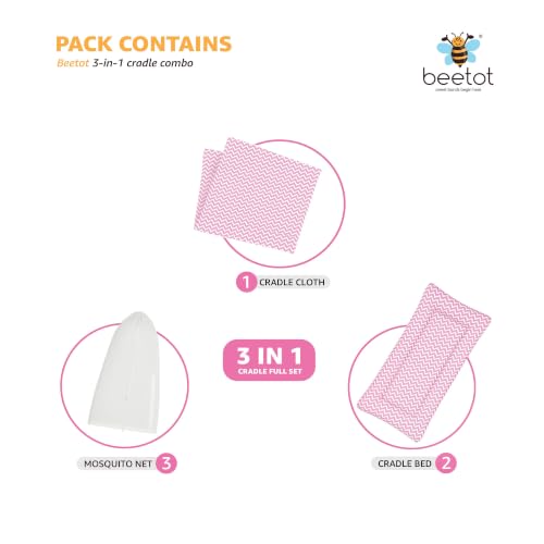Image of Premium Swing Cradle Set | Hanging Swing Cradle, Removable 5-Layer Padded Bed & Mosquito Net | Up to 15 kg | Pink Stripes