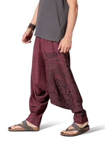 The Veshti Company Men's Boho Harem Pants - Printed Yoga Baggy Pants with Elastic Waist & Drawstring,