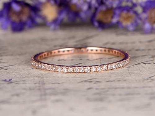 Natural Diamond Wedding Band Solid 14k Rose Gold Engagement Ring Micro Pave Full Eternity Thin Band Natural Diamond Wedding Band Solid 14k Rose Gold Engagement Ring Micro Pave Full Eternity Thin Band