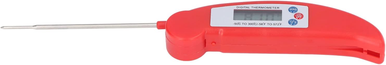 review Cooking Thermometer, 304 Stainless Steel ABS Shell Instant Reading Digital Meat Thermometer Folding Probe for Baking(Red)