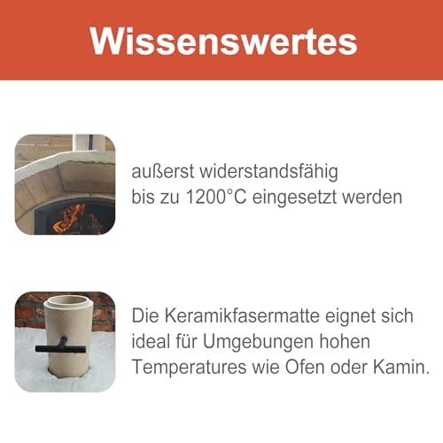 Keramikfasermatte, Keramikwolle, 61 X 40 X 3 cm, Isolierdecke, Hitzebeständig bis 1200°C/2200°F, für Pelletofen, Holzherd Baffle, Kamin, Schornstein, Ofen, Kessel, Pizzaofen und Schmiede