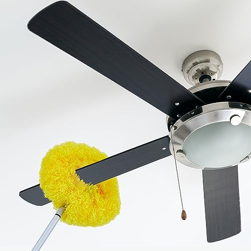 Tioncy 2 Pcs Ceiling Fan Cleaner Duster Microfiber Ceiling Fan Duster Blade Cleaner with Extension Handle Removable 13 to 50 Inch with 2 Pcs Reusable Heads for Cleaning Bookshelves Furniture Door Top