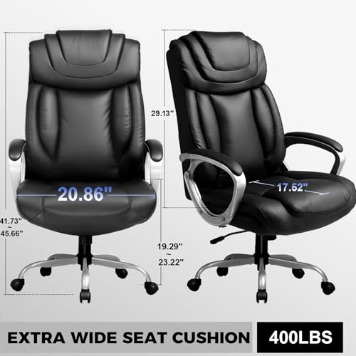 COMHOMA Ergonomic Office Chair Home Office Desk Chairs Comfy Back Support PU Leather Executive Office Chair with Wheels Headrest Padded Armrests Height Adjustable Tilt Swivel Rolling Reclining Seat