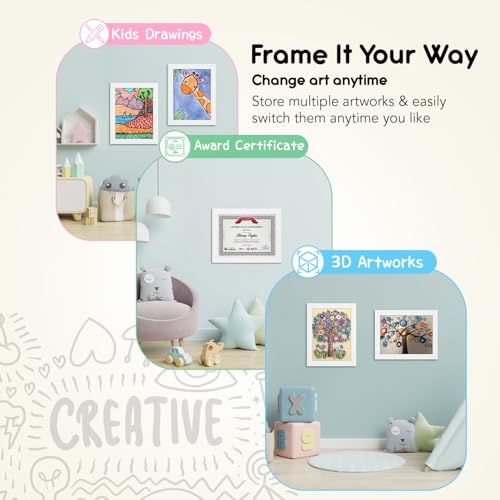 Image of Nostrae by Ekhasa Kids Art Frame Display and Storage | Kid Drawing Storage Case for Walls | Clap Art Display for Kids | Kids Drawing Storage | Magnetic Wooden Open Frame (White, 9.2x12.6 inch)