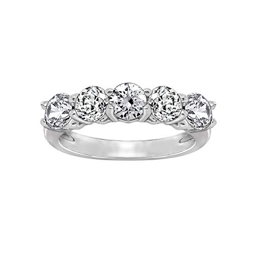 Sterling Silver Round Cut Cubic Zirconia 5 Stone Ring (2-carat White, 6) - Main Image