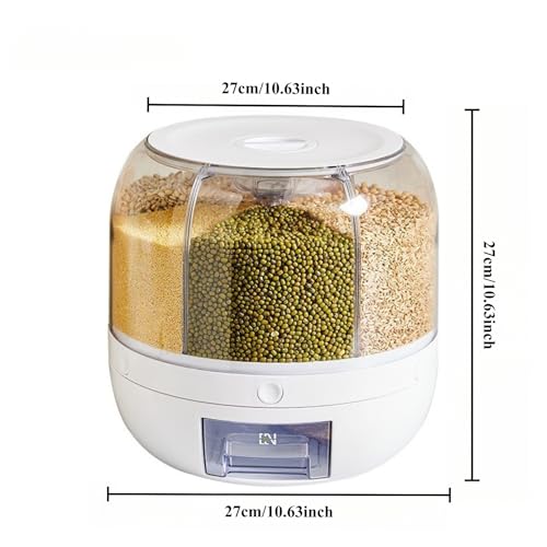Rotating grain distributor, 6-grid large rice storage container for storing rice, beans and cat food, sealed and moisture-proof, large size. - Image 6