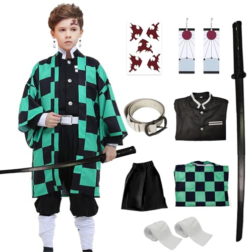 VZQI Halloween Cosplay Costumes Kamado Kids Girls Anime Kimono Hallowee Cloak with Retractable Sword M