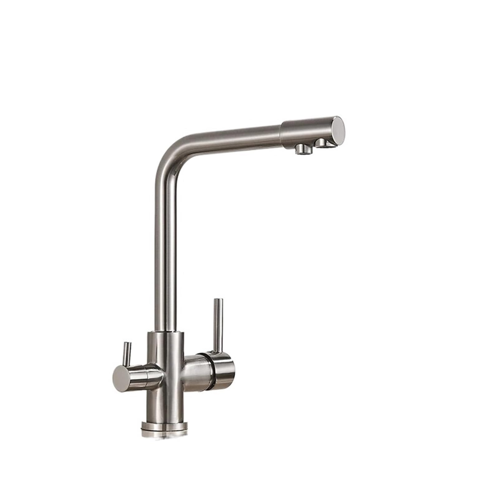 Mitigeur cuisine eau purifiée nickel brossé avec double bec chaud et froid