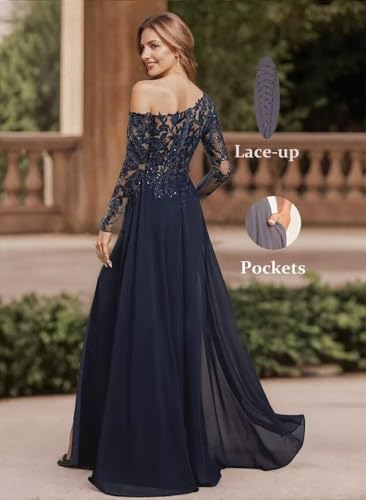 Yuxin Mother of The Bride Dresses for Wedding 2025 Long Sleeve Chiffon Lace Applique A Line Formal Evening Gowns 9562