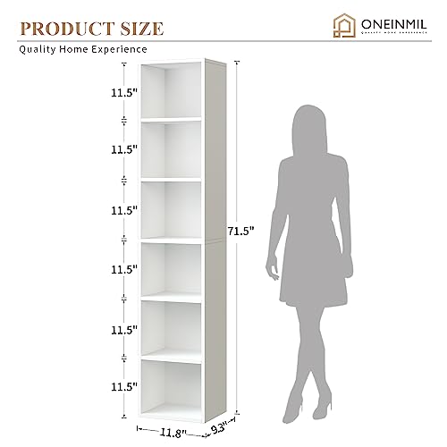 Oneinmil Tall Narrow Bookshelf, 6-Tier Cube Display Rack, Modern Corner Bookshelf With Storage Space, Storage Cabinet For Home Office,White #TOP1