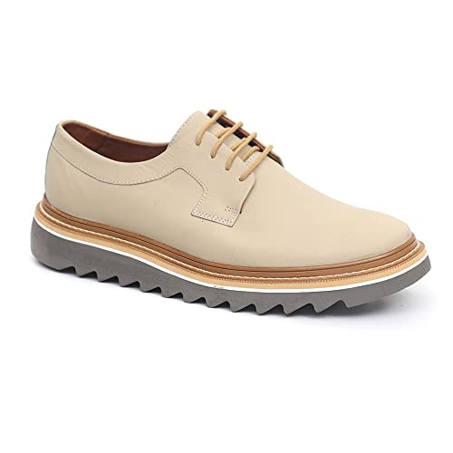 Sapato Oxford Masculino Derby Tratorado Couro Premium Liso cor:Bege;Tamanho:40