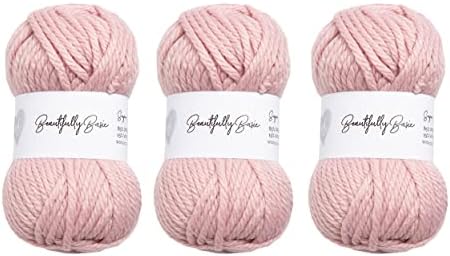 Wool Couture Beautifully Basic Chunky Yarn - 85% Premium Acrylic 15% Virgin Wool Bulky Weight Soft Blend  Easy to Use, Perfect for Beginners  3 Pack of 100g Balls  Ice Cream