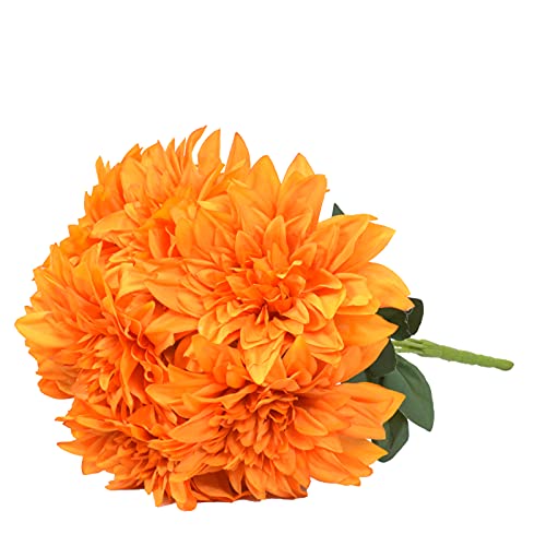 Tealp Fake Dahlia Flower 7 Heads Artificial Dahlias Big Faux Flowers Orange Fake Flowers Silk Dahlia Flowers Bouquet For Wedding Party Bridal Shower Baby Shower Home Office Diy Decoration, Pack Of 1 #TOP3