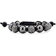 Bling Jewelry Black Navy Pave Crystal Shamballa Inspired Bracelet 12MM For Men Adjustable