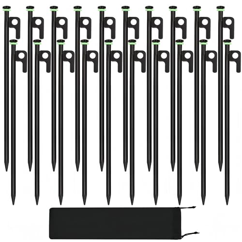 20Pcs Tent Stakes, 16in Heavy Duty Tent Stakes, Dia 0.35' Forged Steel Stakes Heavy Duty for Tent Used on Rocks, Grassland, Snowfield(20Pcs 16in Stakes)