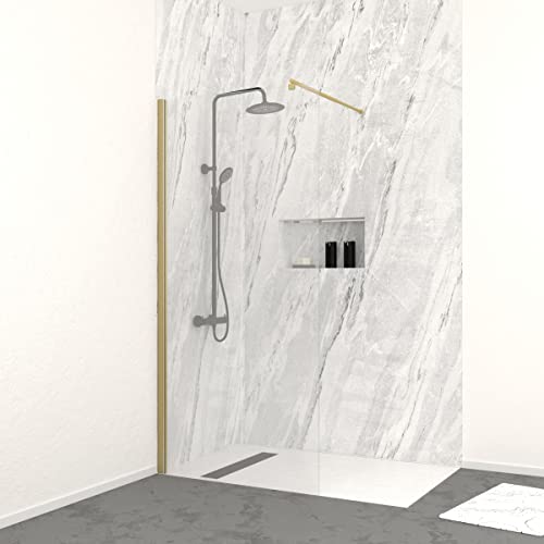 Parete doccia italiana 90 x 200 cm vetro temperato 8 mm - Finitura oro spazzolato - FREEDOM 2 GOLD