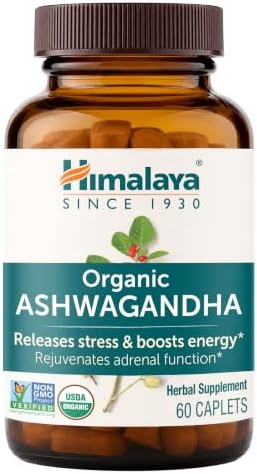 Himalaya USDA Organic Ashwagandha Root, 670 mg, 60 Day Supply, 60 Caplets