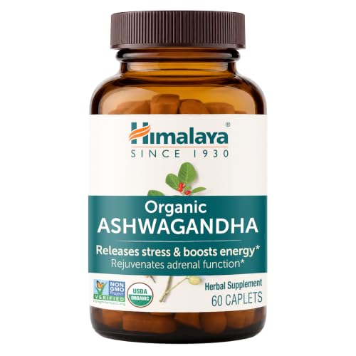 Himalaya USDA Organic Ashwagandha Root, 670 mg, 60 Day Supply, 60 Caplets