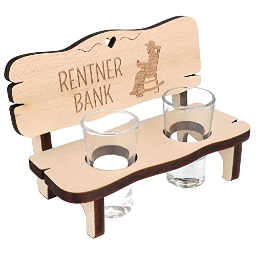 Spruchreif | Schnapsbank aus Holz mit Gravur &bdquo;Rentnerbank&ldquo; | Schnapsbank mit 2 Gl&auml;sern | Perfekte Geschenkidee zum Ruhestand & f&uuml;r Rentner