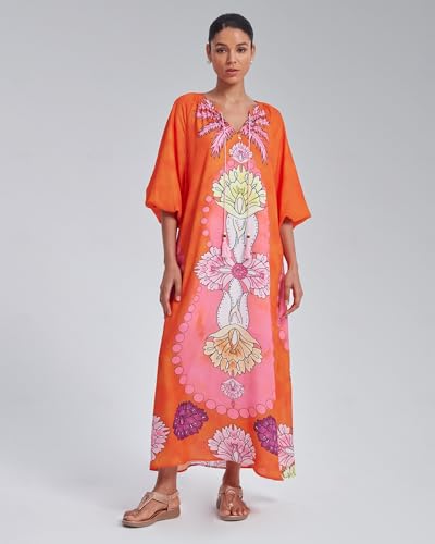 ADOR Womens Boho Chiffon Summer Dresses V Neck 3/4 Sleeve Long Flowy Floral Print Beach Vacation Elegant Party Maxi Dress4