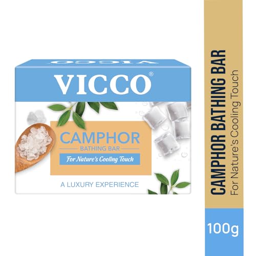Image of Vicco Camphor Bathing Bar | Bathing Soap for Sooothing, Moisturizing, Hydrating and Skin Brightening | Suitable for All Skin Types | Men and Women, 100 gm Each Pack of 2