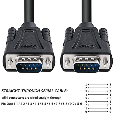 DTECH 1.5ft DB9 Serial Cable COM Port Male to Male RS232 Straight Through 9 Pin Data Cord (0.5 Meter, Black)
